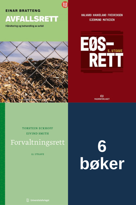 Bokpakke BI Rettsvitenskap 3. semester – Avfallsrett, EØS-rett, Forvaltningsrett, og seks bøker i alt