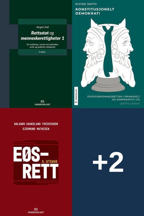 Bokpakke UiB Rettsvitenskap 3. semester – Rettsstat og menneskerettigheter 1, Konstitusjonelt demokrati, EØS-rett, og to bøker til