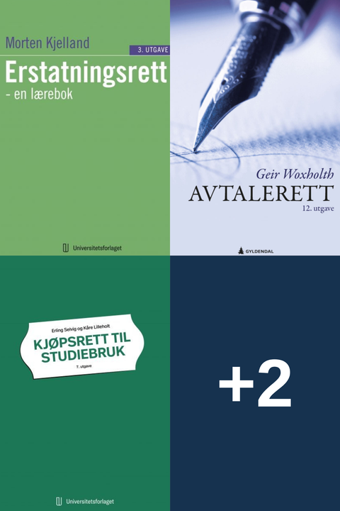 Bokpakke USN Rettsvitenskap 1. semester – Erstatningsrett en lærebok, Avtalerett, Kjøpsrett til studiebruk, og to bøker til