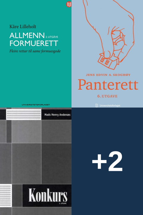 Bokpakke UiA Rettsvitenskap 7. semester – Allmenn formuerett, Panterett, Konkurs, og to bøker til