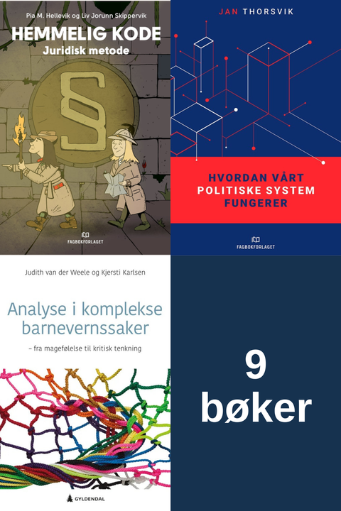 Bokpakke UiA Barnevern 7. semester – Hemmelig kode juridisk metode, Hvordan vårt politiske system fungerer, Analyse i komplekse barnevernssaker, og ni bøker i alt