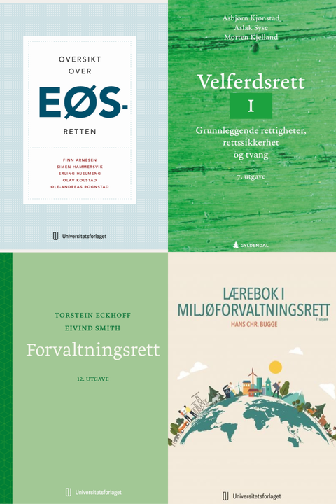 Bokpakke USN Rettsvitenskap 4. semester – Oversikt over EØS-retten, Velferdsrett I, Forvaltningsrett, og Lærebok i miljøforvaltningsrett