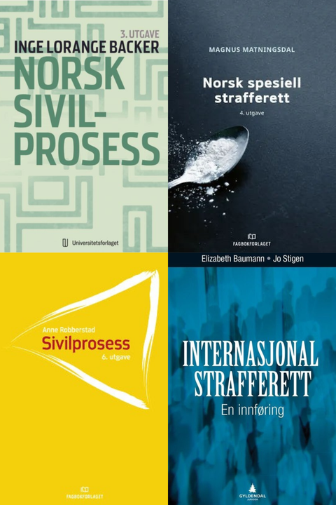 Bokpakke UiA Rettsvitenskap 8. semester – Norsk sivilprosess, Norsk spesiell strafferett, Sivilprosess og Internasjonal strafferett