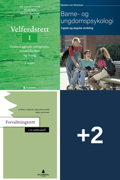 Bokpakke UiA Barnevern 2. semester – Velferdsrett I, Barne- og ungdomspsykologi, Forvaltningsrett i et nøtteskall, og to bøker til