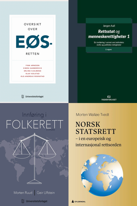 Bokpakke Høgskolen i Molde Rettsvitenskap 3. semester – Oversikt over EØS-retten, Rettsstat og menneskerettigheter 1, Innføring i folkerett, og Norsk statsrett